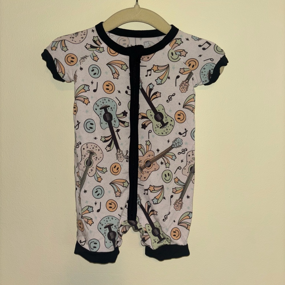Blush Lotus Baby Double Zip Guitars Shortie onesie, unisex